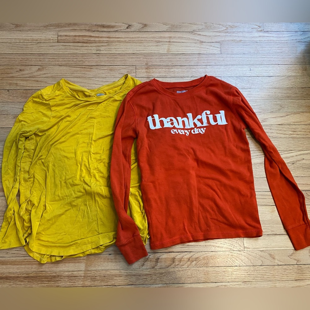 Old Navy 10-12 Long Sleeve T-shirt Thankful Every Day Kids Shirt Orange Yellow